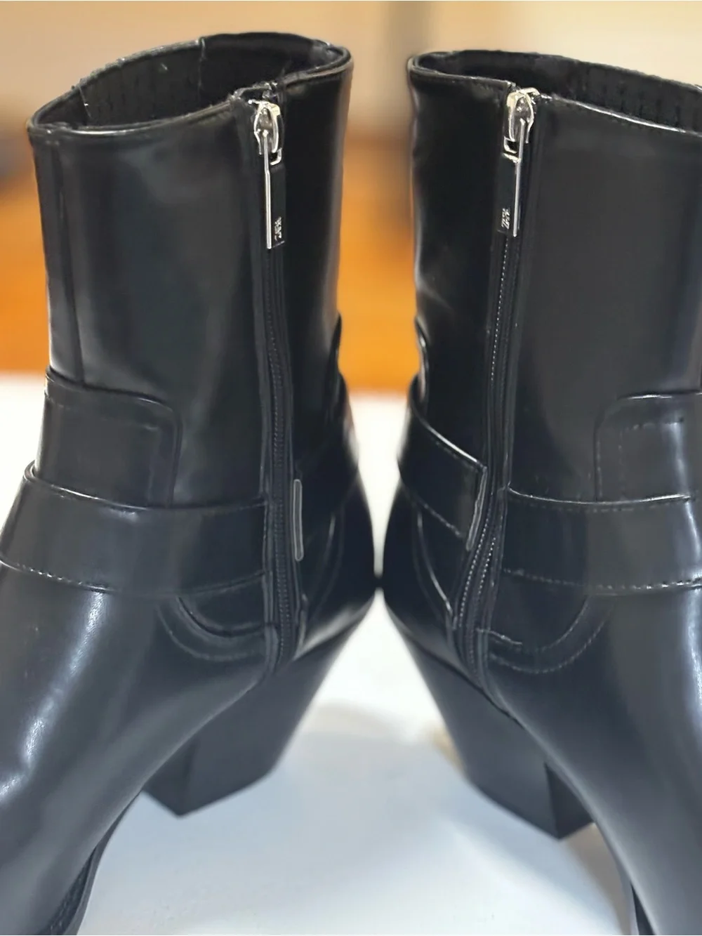 Zara Black Leather Ankle Boots with Silver Ring Detail